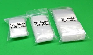 300 verschiedene wiederverschließbare Beutel 3 Größen 2x2 2x3 3x4 transparent 2mil Polybeutel 100 EA - Bild 1 von 3