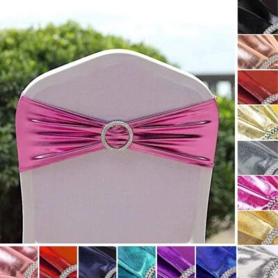 75 металлических поясов для стульев из спандекса с серебряными пряжками украшения для вечеринок свадеб - Изображение 1 из 4