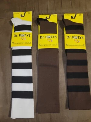Calcetines de compresión marrón liso, blanco y negro a rayas y marrón y negro 🧦 Foto 1 de 3