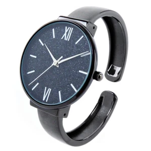 Reloj brazalete negro cara redonda esfera brillante moda para mujer - Imagen 1 de 5