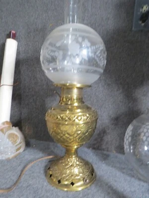 antique Embossed Rochester Brass Lamp with Ball shade - Image 1 of 4