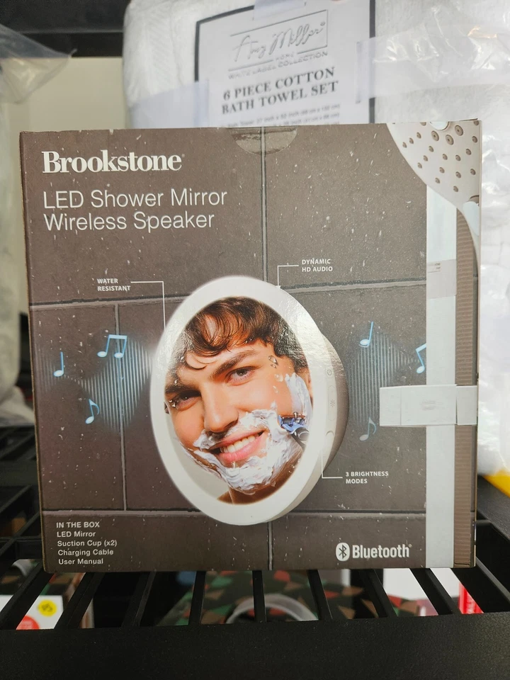Brookstone LED Shower Mirror with Wireless Speaker. New - Image 1 of 1