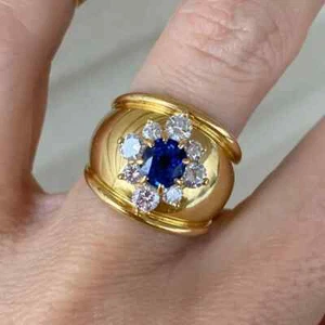 Anillo Cúpula Banda Pinky Zafiro Simulado Redondo 3Ct Chapado en Oro Amarillo 14k SLVR - Imagen 1 de 6