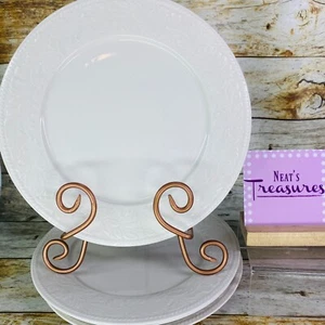 Sango GARLAND 8837 Embossed Scrolls Leaf White Stoneware Dinner Plates Set of 4 - Picture 1 of 18