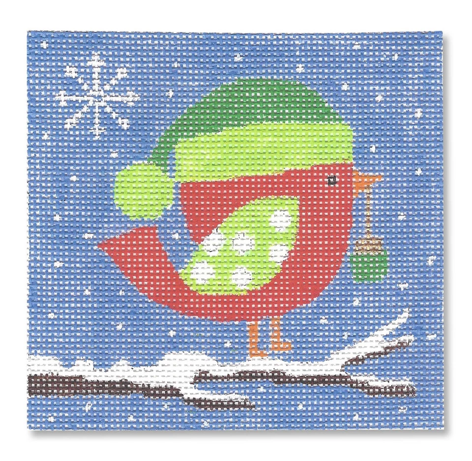 Needlepoint Handpainted CBK Chrsitmas Present from Red Bird 5x5 - Image 1 of 1