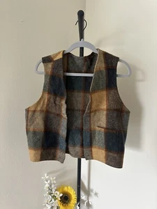 Vintage 60s Wool Plaid Vest Coat Liner Size 42 - Picture 1 of 8