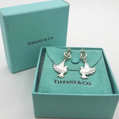 Tiffany Co Paloma Picasso Peace Dove Dangle Earrings Sterling Silver Pouch Box - Image 1 of 4