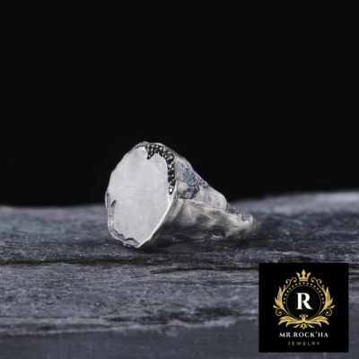 Plain Design, Matte Silver Color,Black Zircon Stone,Round,925 Silver Men's Ring - Image 1 of 4