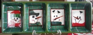 Snowmen Portraits Relish Tray Sectional 18" W Earthenware Sakura White Green ! - Picture 1 of 12