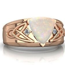 Ethiopian opal ring, trillion cut ring, 925 silver ring, wedding ring for men's