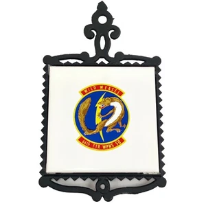 Vintage USAF Wild Weasel 66th FTR WPNS SQ Trivet Cast Iron Tile Hot Plate Japan - Picture 1 of 9