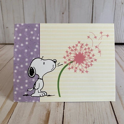 Snoopy Note Card Blowing Dandelion Make A Wish Peanuts Keep In Touch Blank New - Image 1 of 4