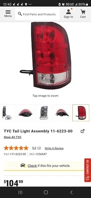 Conjunto de luces traseras RH-Nsf certificado TYC 11-6223-00-1 2007-2013 GMC Sierra  Foto 1 de 2