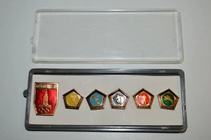 Modern Pentathlon Moscow 1980 Olympics Official Logo vtg pin badge box set Rare - Picture 1 of 2