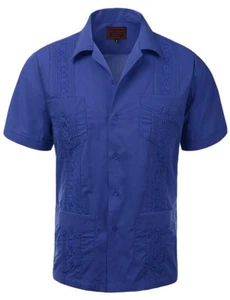 Guayabera Men's Cuban Beach Wedding Short Sleeve Button-Up Casual Dress Shirt - Picture 1 of 30