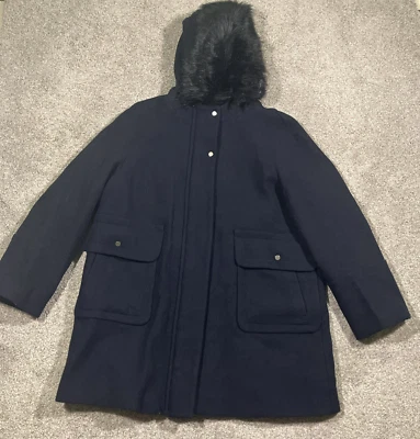 Casaco feminino Zara de lã mistura pele GG azul marinho ao ar livre negócios corporativos - Imagem 1 de 4