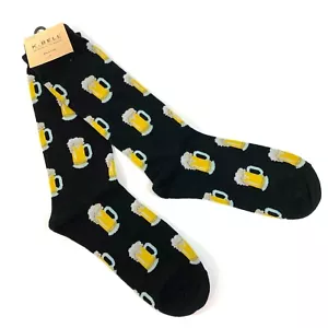 k.bell BIERBECHER SOCKEN schwarz gelb Allrovermuster Alkoholgetränk lustig HERREN CREW - Bild 1 von 3
