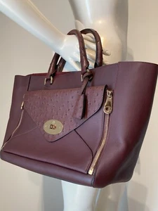 MULBERRY Large Willow 2-Way Tote Oxblood Leather Detachable Pocket is a Clutch - Picture 1 of 20