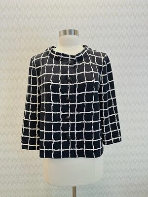 St. John Collection Black & White Plaid Window Pattern Button Jacket Size 8 - Image 1 of 4