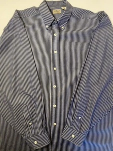 LL Bean Blue Striped Button Up Long Sleeve Shirt Mens Size XL Reg. Cotton - Picture 1 of 9