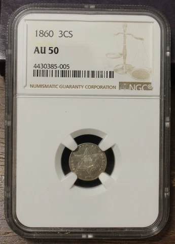 1860 Three 3 Cent Silver NGC AU 50.................Lot 9028 Cover