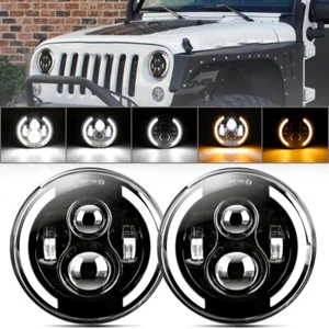 2x 7 pulgadas LED Faro Alto Bajo DRL Ámbar Señal de Giro Lámpara para Jeep Wrangler JK - Imagen 1 de 12