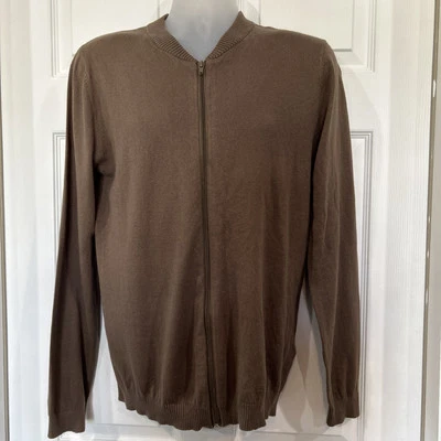 Asos Brown Cotton Full Zip Fine Knit Cardigan Sweater Men's L - Image 1 of 4