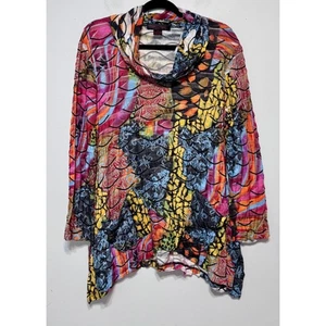 Pleats Collection by Pings Abstract Crinkle Tunic Top M Boho Cowl Neck Artsy - Picture 1 of 5
