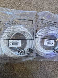 2x Monoprice 30ft 24AWG Cat5e 350MHz UTP Ethernet Network Cable White NEW - Picture 1 of 1