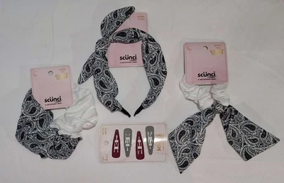 Комплект аксессуаров для волос Scünci — резинки для волос с узором пейсли + защелкивающиеся клипсы 4 шт. St - Изображение 1 из 4