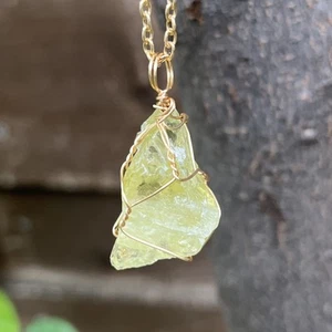 Yellow Fluorite Gold Wire Wrapped Enchanting Healing Crystal Pendant Necklace - Picture 1 of 6