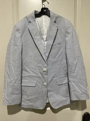 Izod Blue White Seersucker Stripe Blazer Suit Sport Coat Jacket Boys Size 14 R - Image 1 of 4