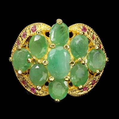 Anillo de plata de ley 925 ovalado esmeralda 7x5 mm rubí piedras preciosas joyería tamaño 7,5 Foto 1 de 4