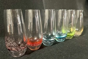 6 PC  Hand Blown Bubble Stemless  Drinking Shot Glasses  4”Tall - Picture 1 of 4