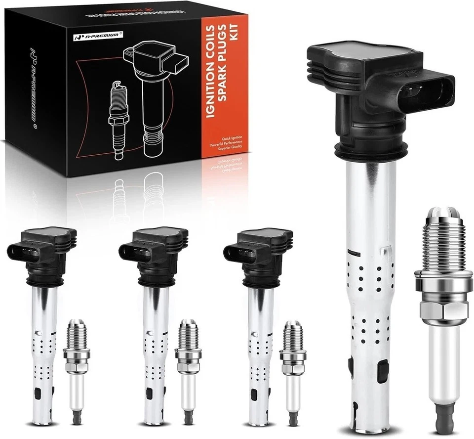 Juego de 4 bobinas de encendido y bujías de iridio compatibles con Audi A3 2004 Foto 1 de 4