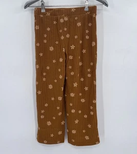 Dot Dot Smile Girl’s Rib Pants 8/10 Mustard Yellow Daisy Print Stretch Wide Leg - Picture 1 of 3