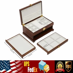 Caja de almacenamiento de joyas de madera grande organizadora de 3 capas gabinete de 2 cajones - Imagen 1 de 15