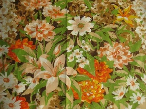 MCM Vintage 60er 70er Waverly Retro Stoff Mod Floral 6+Y Orange Braun Grün Boho - Bild 1 von 19