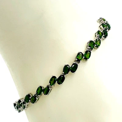 "Brazalete de tenis cromado verde diópsido de 10,5 cw plata esterlina rodio 7"" brillante" Foto 1 de 4