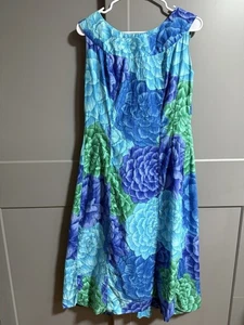 Vintage Tori Richard Norma Maier’s Hawaii Blumen Urlaub Maxikleid blau Small - Bild 1 von 8