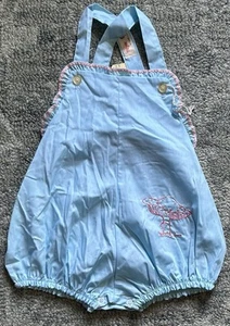 Vintage NOS Kid’s Blue with Pink Trim Romper with Embroidered Mushroom - Size 3 - Picture 1 of 4