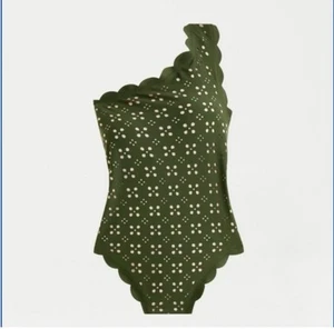 Traje de baño festoneado de un hombro J.CREW verde corte láser estante sujetador #AK388 talla 4 - Imagen 1 de 14