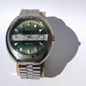 TISSOT Seastar Automatic Date Green Dial Vintage 1970s Stainless 40 mm Tested - Picture 1 of 19