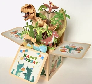 🦖LARGE NEW KIDS PREMIUM 3D POP-UP JURASSIC ERA T-REX DINOSAUR BIRTHDAY CARD 🦖 - Picture 1 of 7