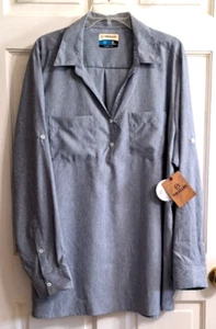 Magellan Outdoors Womens Plus 3X Cute Catch Henley Fish Gear Blue Shirt NWT - Picture 1 of 9
