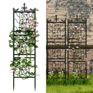 2pcs Rustic Metal Garden Rose Trellis Rose Climbing Plant Support Fence Panels - Picture 1 of 12