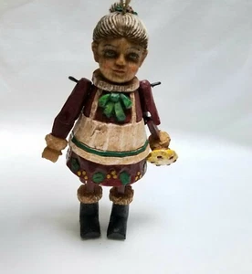 Vintage WOOD Christmas Ornament Apple Pie Woodlock Figurine MOVES Wooden Holiday - Picture 1 of 5