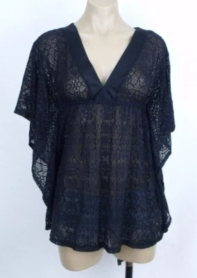 Athena Black Crochet Tunic Swim Cover Up Top Small - Image 1 of 4