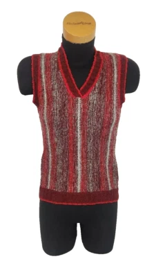 Joyce Mujer Rojo Rayas Suéter Chaleco Talla Mediana Pullover Vintage Estilo Abuelo Foto 1 de 4