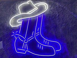 32"x25" Cowboy Boot Hat Flex LED Neon Sign Light Lamp Party Gift Artwork Décor - Picture 1 of 1